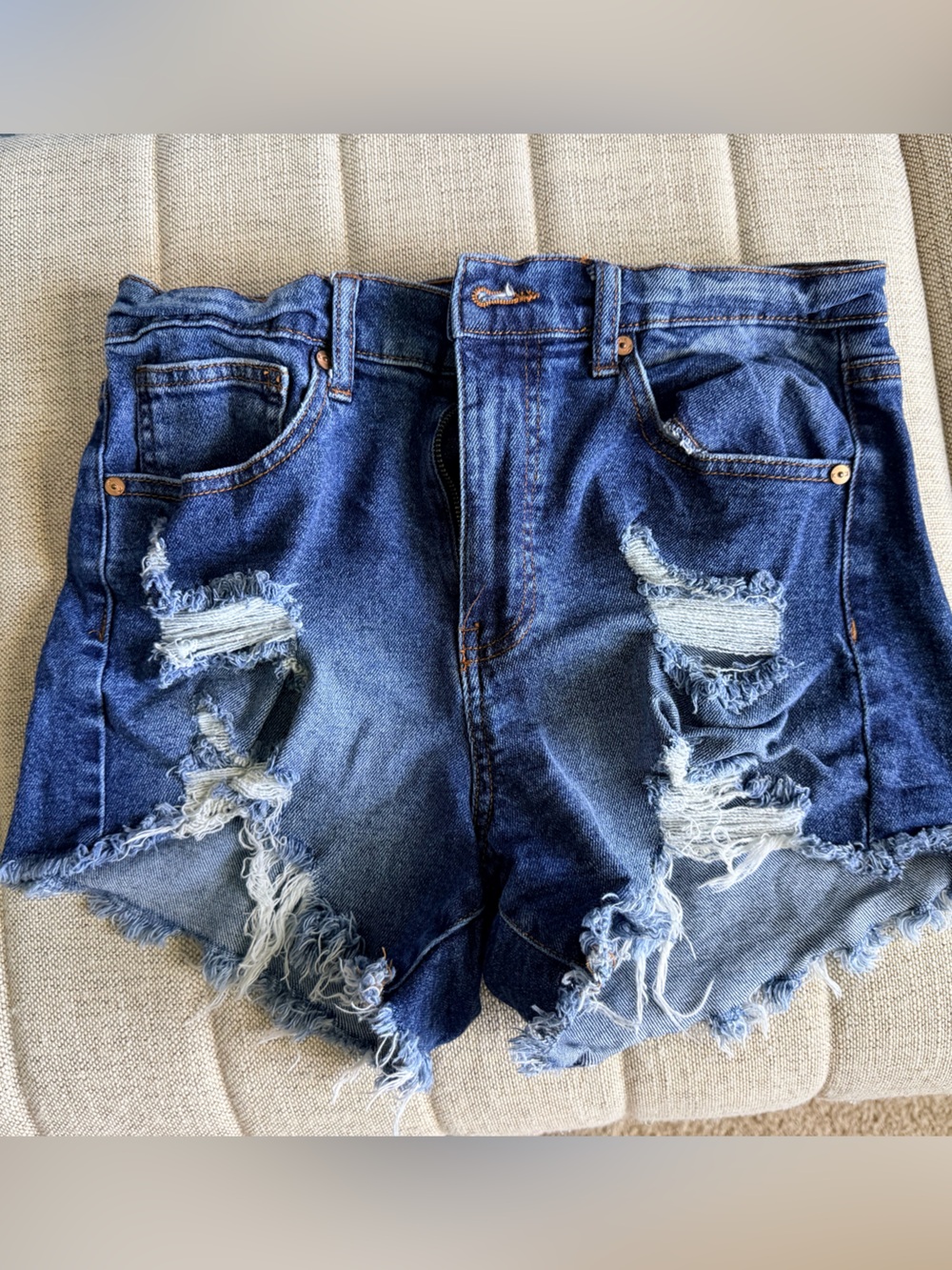 Kendall & Kylie Distressed Dark Blue Denim Jean Shorts